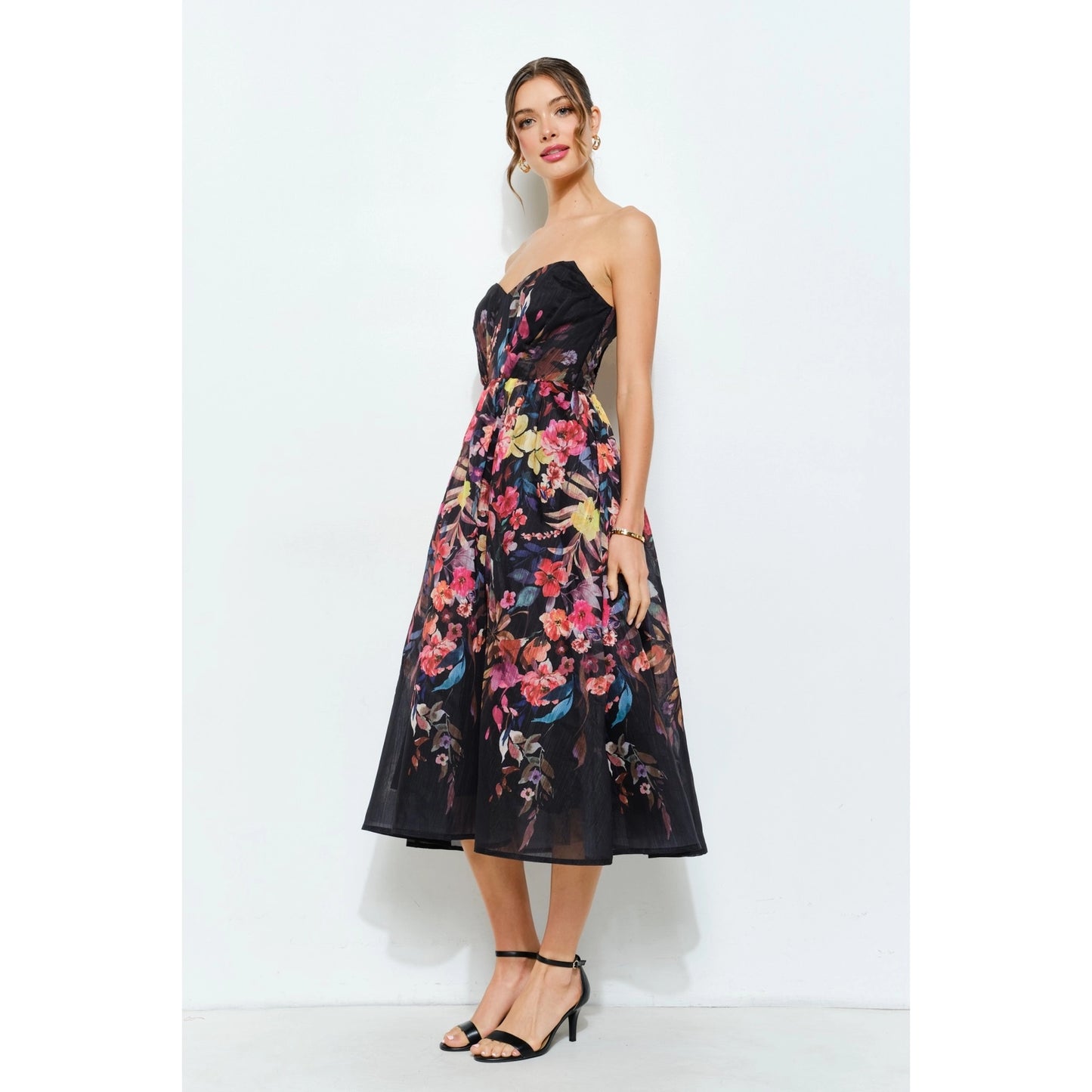 Sweetheart Strapless Floral Midi Dress