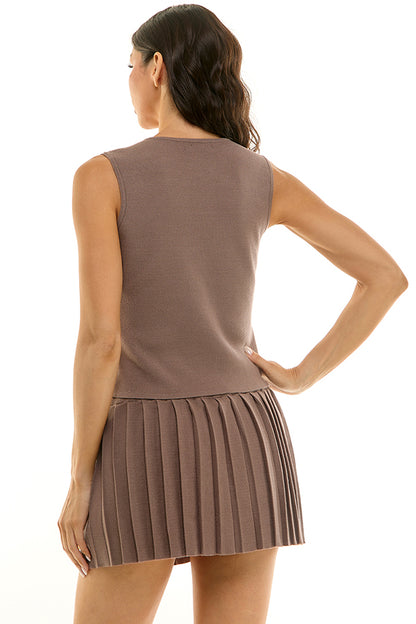 Top and Pleated Skirt Set - Iron Gray