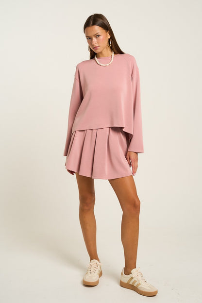 Ultra Soft Pleated Back Long Sleeve Top in Pink
