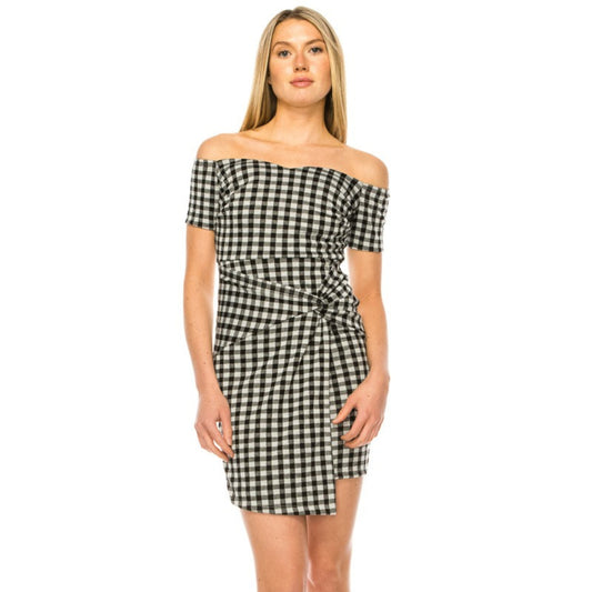 Off Shoulder Crepe Tight Midi Print Dress
