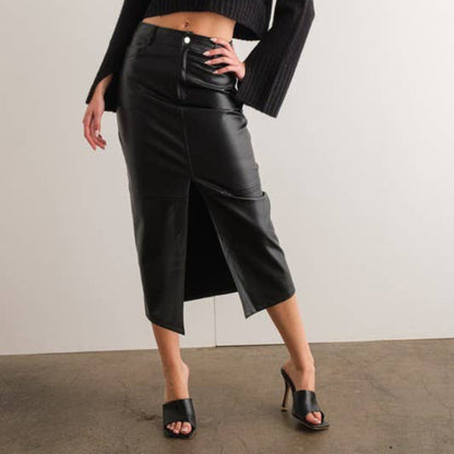 Black Faux Leather Maxi Skirt