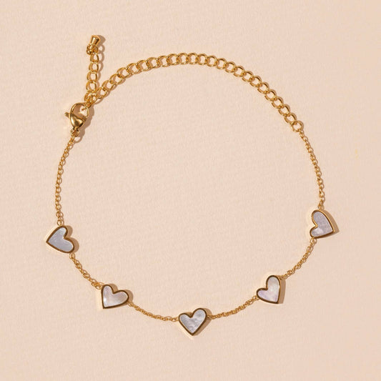 SS Anklet with Heart Charms