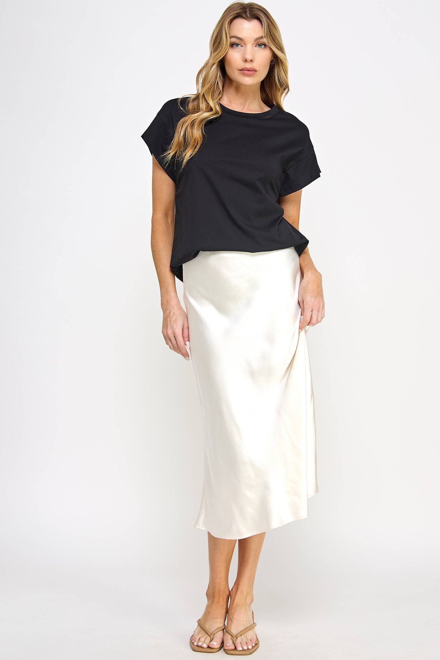 Satin Pearl Midi Skirt