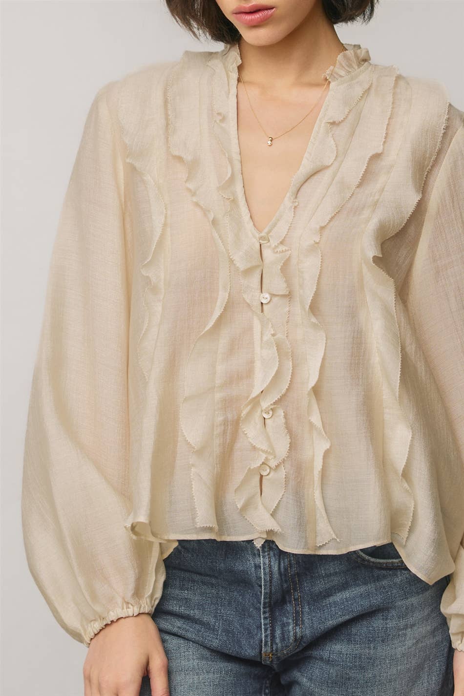 Ruffled V Neck Blouse