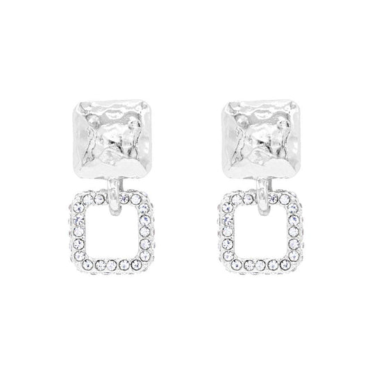 Silver Square with Rhinestone Square 1" Earring