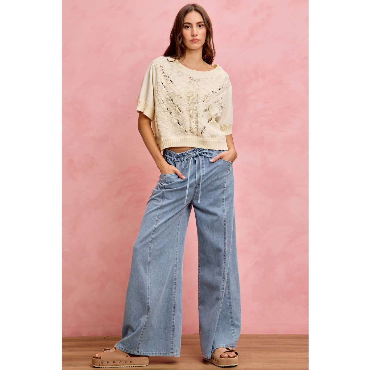 Elastic Wide Leg Jeans