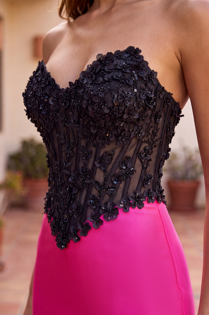 Fitted Stretch Satin Long Formal Corset Prom Dress