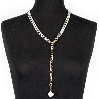Two-Tone Chain Necklace with Pearl Drop