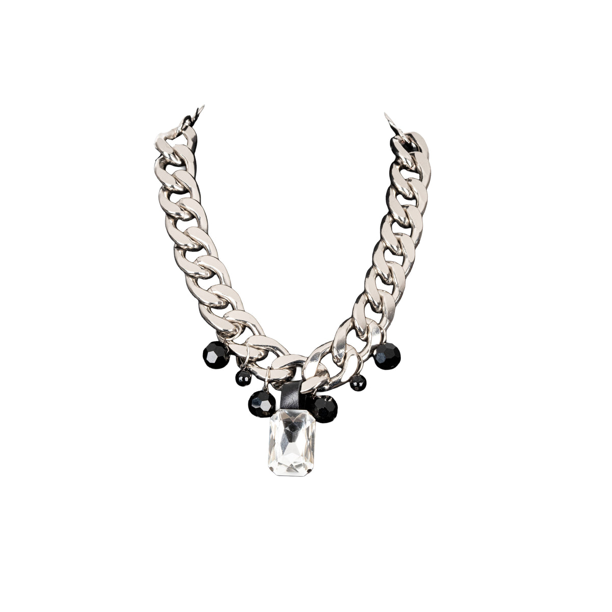 Silver Chain Statement Necklace with Crystal Pendant