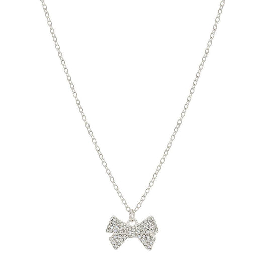 Silver Chain with Small Rhinestone Bow 16"-18" Necklace