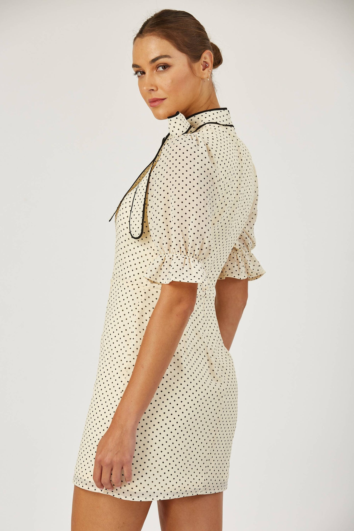 Colette tie neck polka dot dress