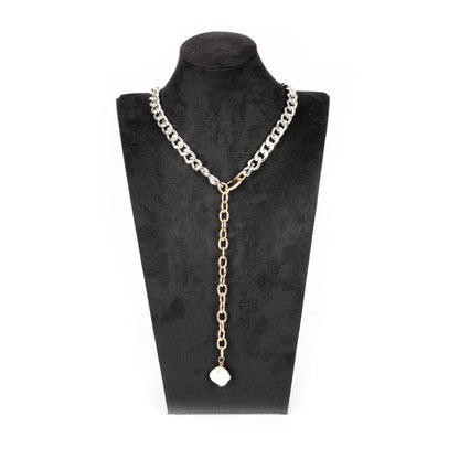 Two-Tone Chain Necklace with Pearl Drop