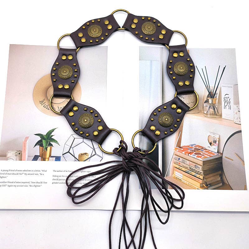Vintage Studed Metal String Leather Belt DPWB0320