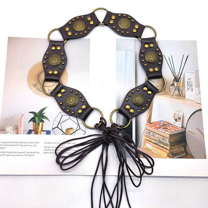 Vintage Studed Metal String Leather Belt DPWB0320