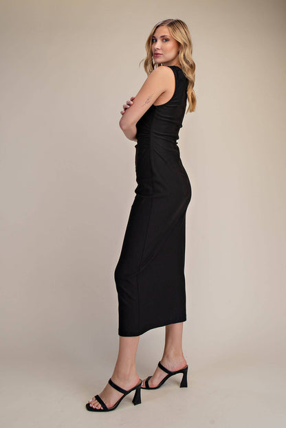 Round Neck Stretch Midi Dress
