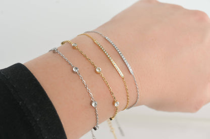 Silver Diamond Bracelet - Bezel Bracelet - Clover Bracelet
