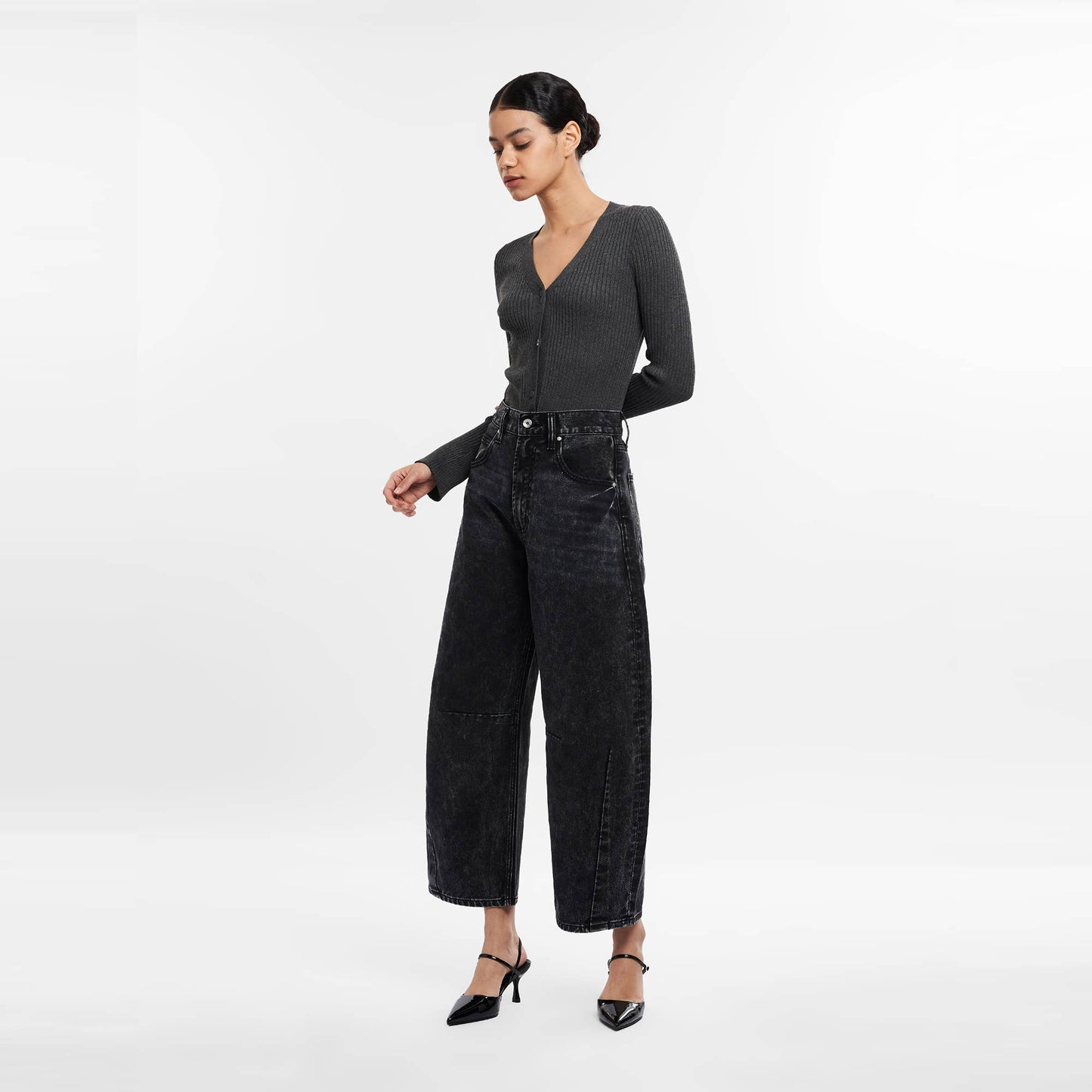 Bayeas Super High Rise Tailored Barrel Jeans Finished Hem
