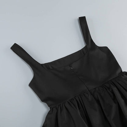 Retro Black & White Square Neck Tutu Party Dress