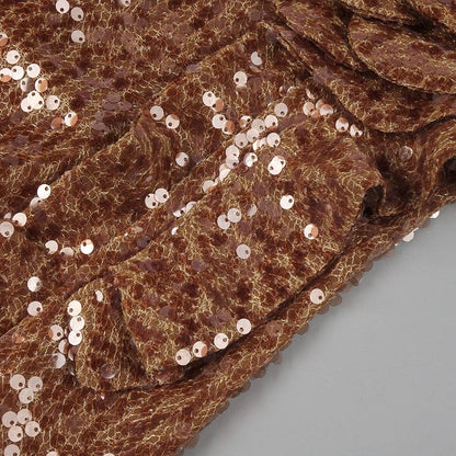 3D Floral Sequin Strapless Ruffle Evening Dress