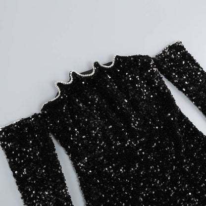 Sparkling Sequin One-Shoulder Long Sleeve Party Dress