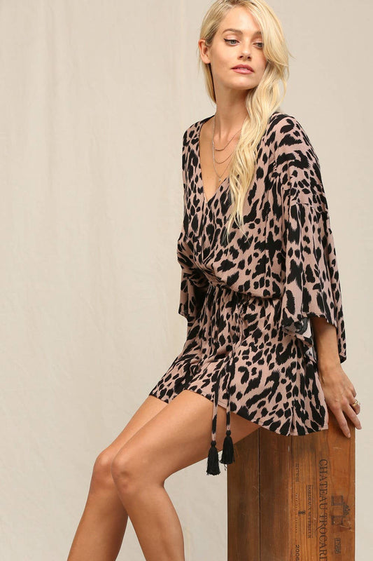 Leopard Printed Romper With Surplice Neckline