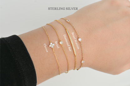 Silver Diamond Bracelet - Bezel Bracelet - Clover Bracelet