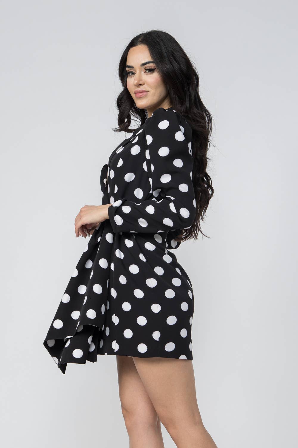 Polka Dot Front Tie Puff Sleeve Mini Dress