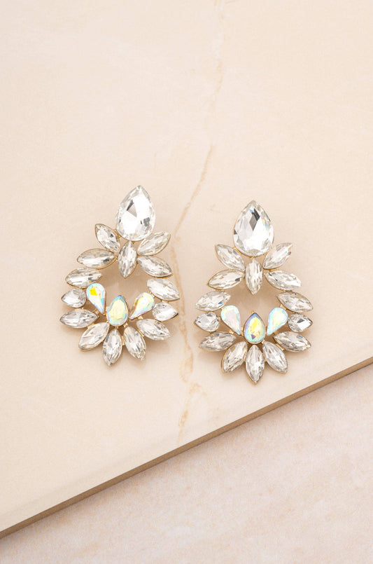 Floral Crest 18k Gold Plated Earrings: Clear Crystals / One Size
