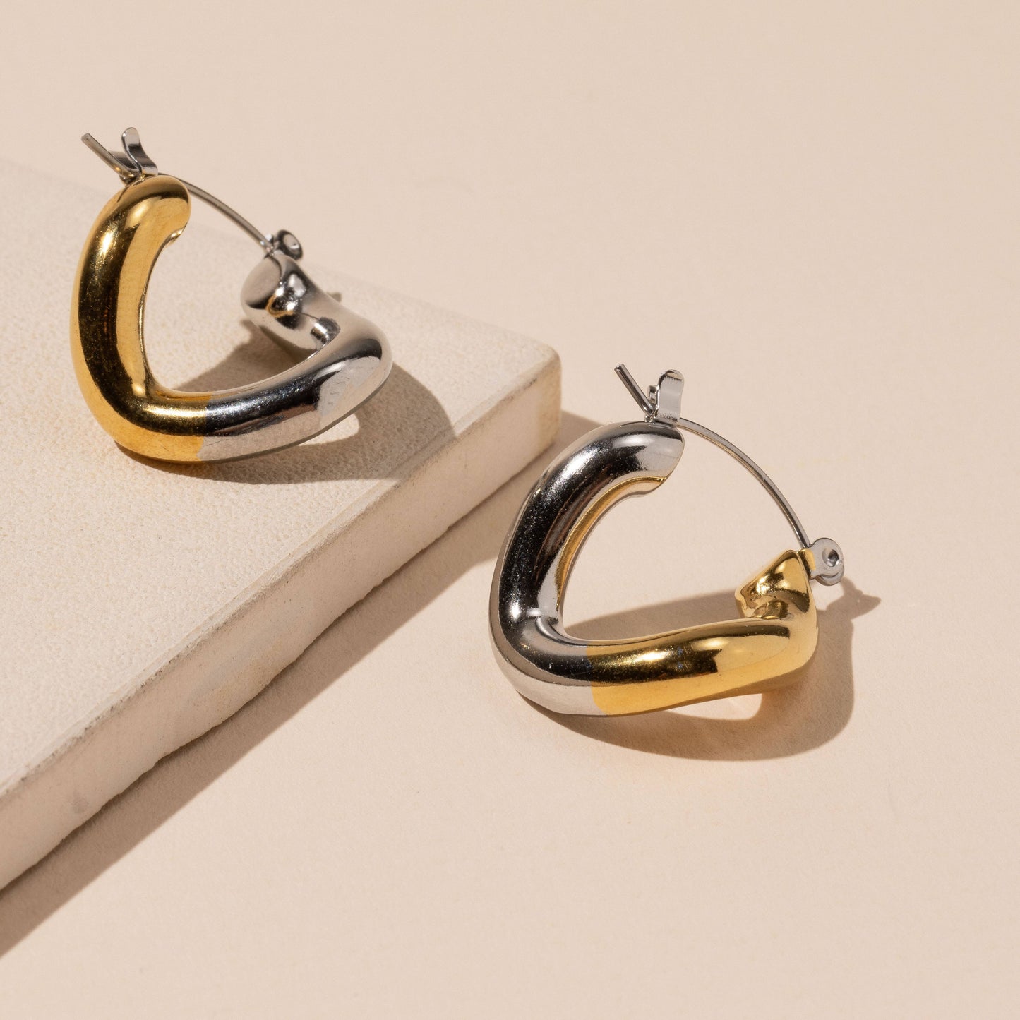 Two-tone SS 18K Plated Hoop Earrings