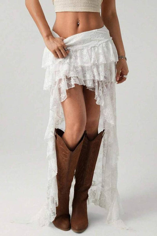 Ruffled Asymmetrical High Low Skirt