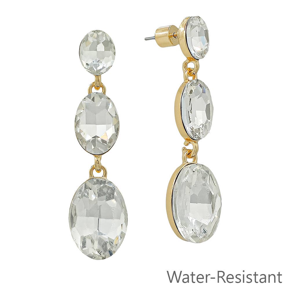 2" Triple Oval Crystal Stud Drop Earring