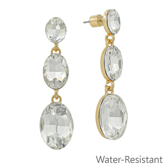 2" Triple Oval Crystal Stud Drop Earring