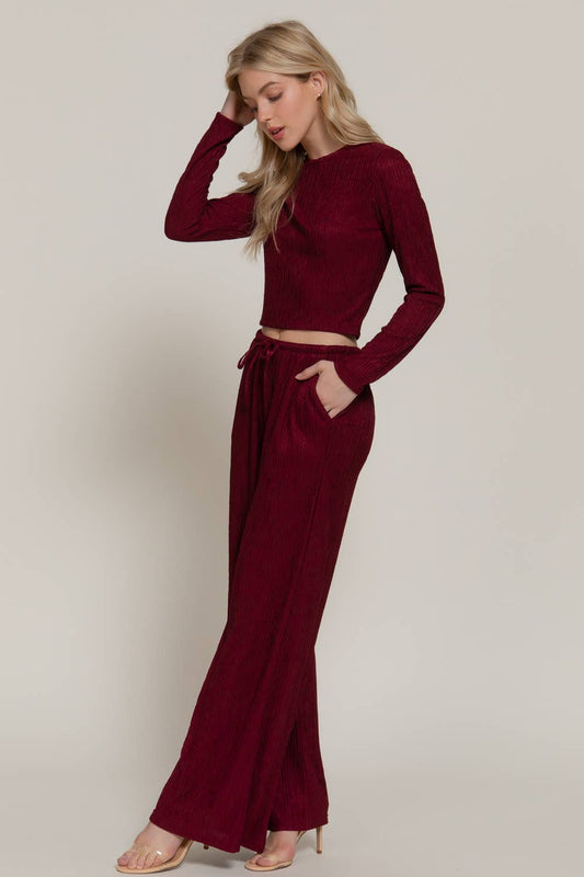 Long Sleeve Top & Long Pants Set - Wine