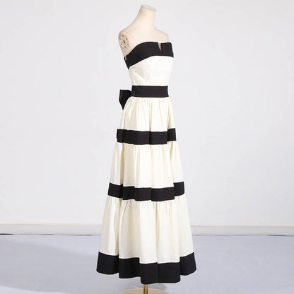 Natalia Striped Bow Elegant Dress (also available to rent)