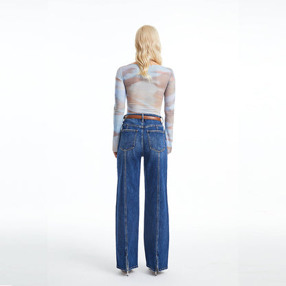 Bayeas Super High Rise Wide Leg Jeans (Finished Hem,Slit)