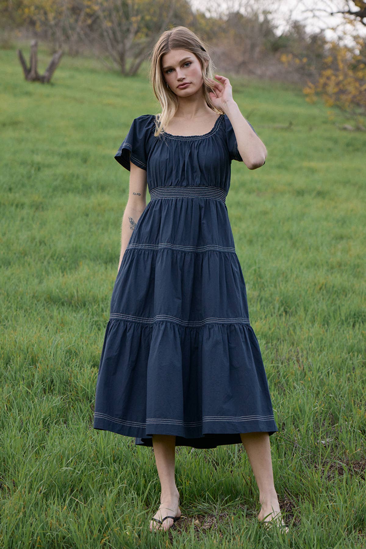 Smocked Waist Tiered Midi Dress