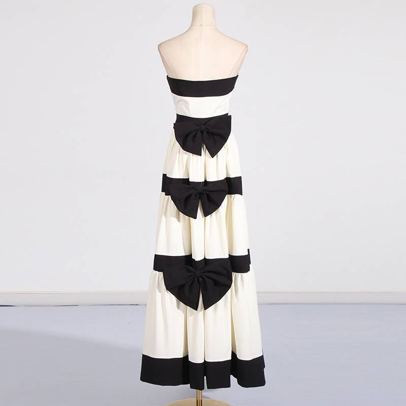 Natalia Striped Bow Elegant Dress (also available to rent)