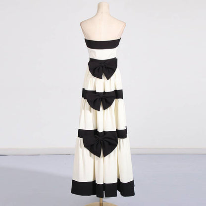 Natalia Striped Bow Elegant Dress (also available to rent)