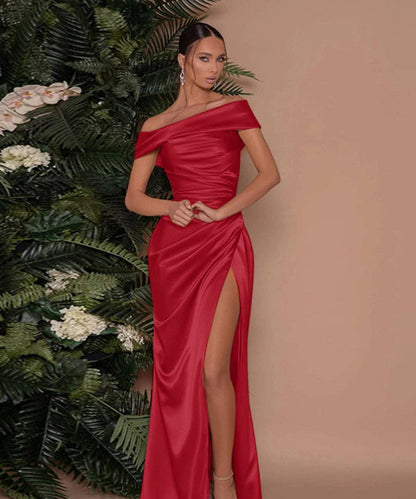 Asymmetric High-Slit Evening Dress