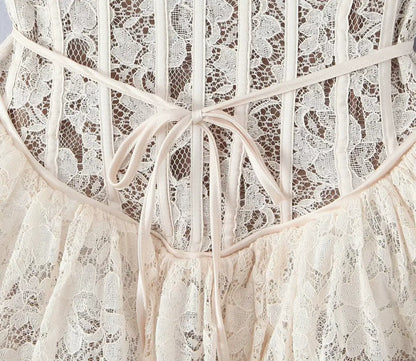 Ivory floral-lace corset mini dress for women