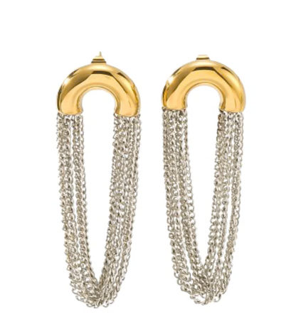 Mixed Metal Tassel Hoop Earring