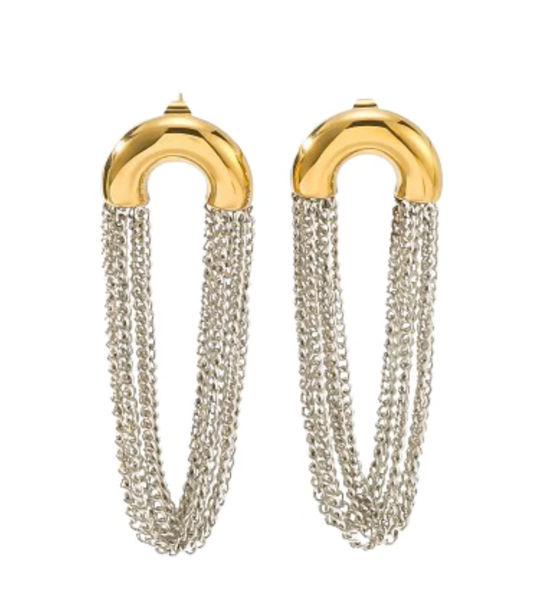 Mixed Metal Tassel Hoop Earring
