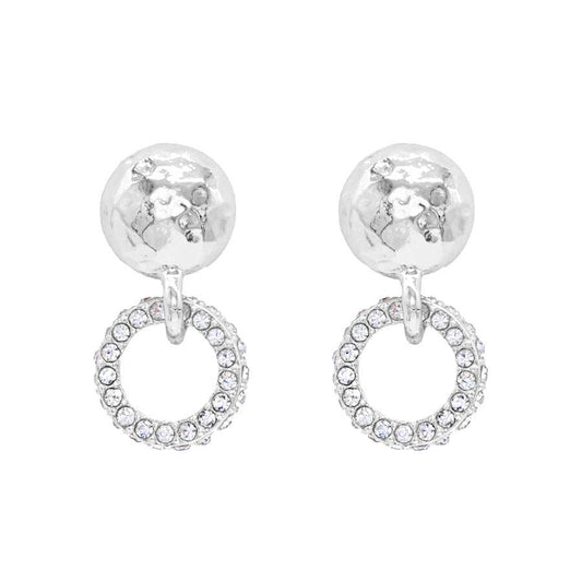 Silver Circle with Rhinestone Circle 1" Earring