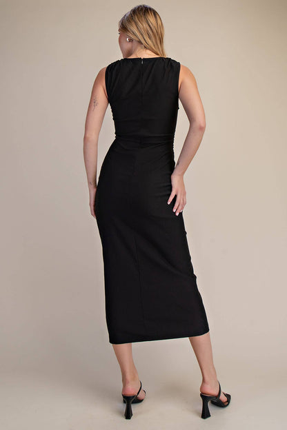 Round Neck Stretch Midi Dress