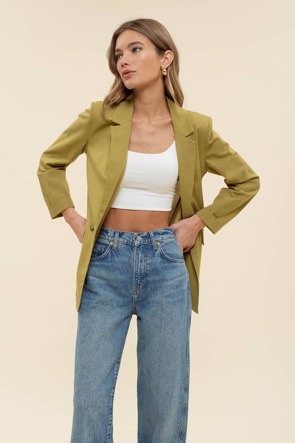 3/4 CUFF SLEEVE COLLARED BLAZER