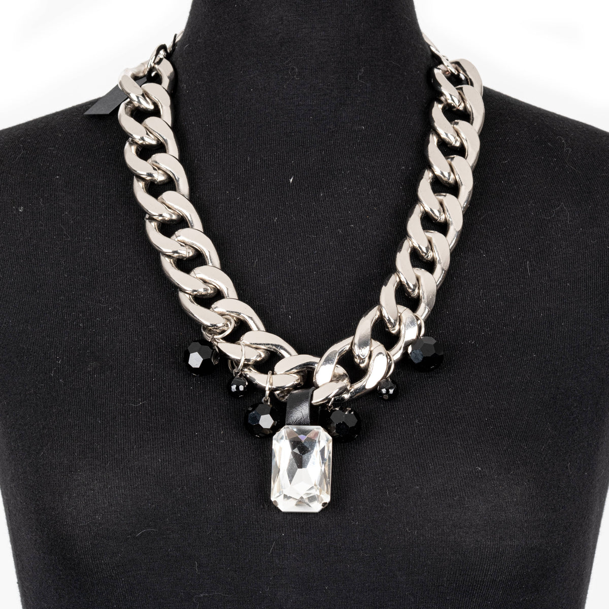 Silver Chain Statement Necklace with Crystal Pendant
