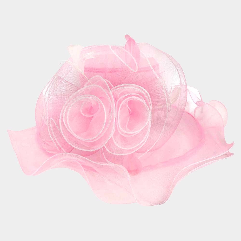 Flower Feather Accented Double Layered Organza Hat