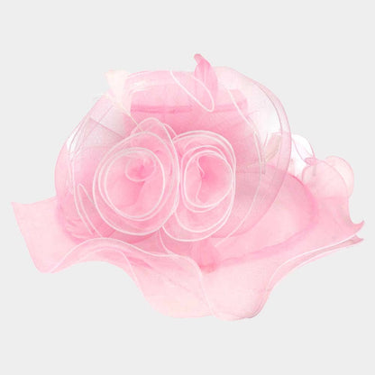 Flower Feather Accented Double Layered Organza Hat