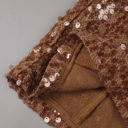 3D Floral Sequin Strapless Ruffle Evening Dress