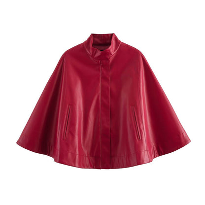 Red Leather-Style Short Cape